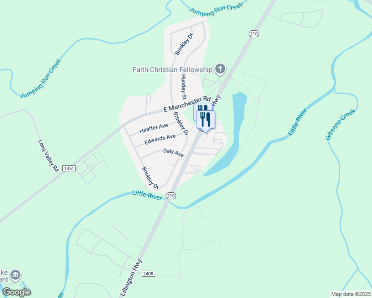 map of restaurants, bars, coffee shops, grocery stores, and more near 2704 Brinkley Drive in Spring Lake