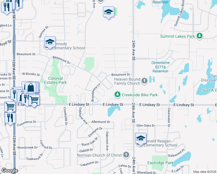 map of restaurants, bars, coffee shops, grocery stores, and more near 814 Beaumont Square in Norman