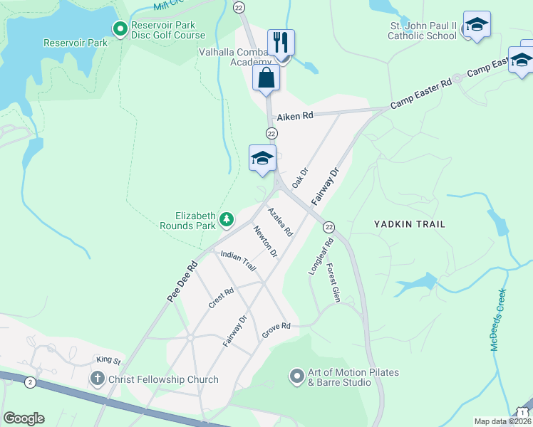 map of restaurants, bars, coffee shops, grocery stores, and more near 395 Azalea Road in Southern Pines