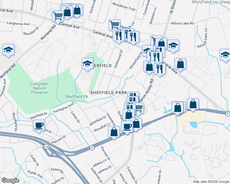 map of restaurants, bars, coffee shops, grocery stores, and more near in Charlotte