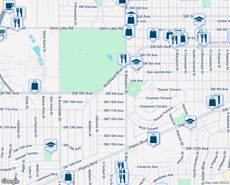 map of restaurants, bars, coffee shops, grocery stores, and more near 811 South La Salle Street in Amarillo