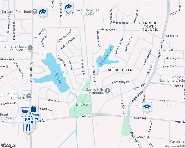 map of restaurants, bars, coffee shops, grocery stores, and more near 2957 Invergarry Road in Memphis