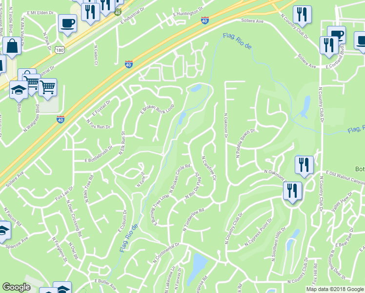 map of restaurants, bars, coffee shops, grocery stores, and more near 4455 East Meadowview Lane in Flagstaff