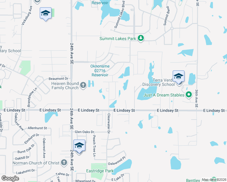 map of restaurants, bars, coffee shops, grocery stores, and more near 2959 East Lindsey Street in Norman
