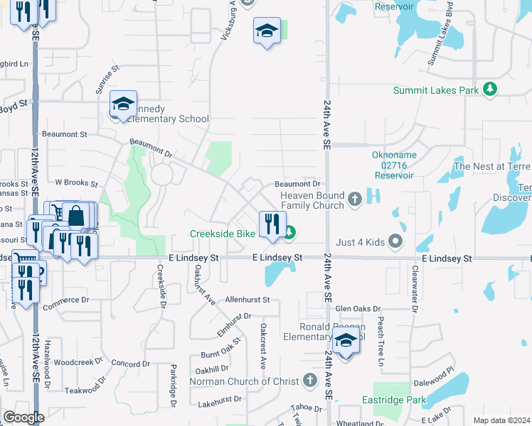 map of restaurants, bars, coffee shops, grocery stores, and more near 927 Beaumont Square in Norman