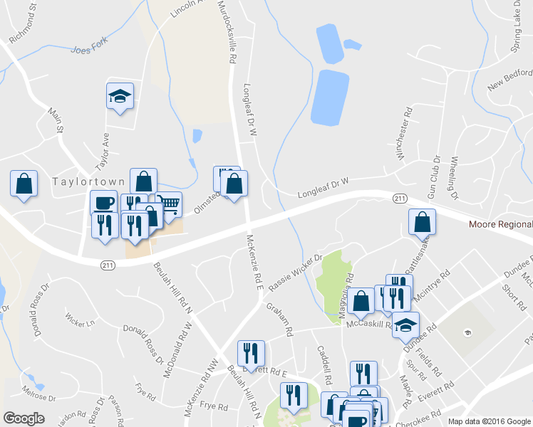 map of restaurants, bars, coffee shops, grocery stores, and more near 17 Cypress Court in Pinehurst
