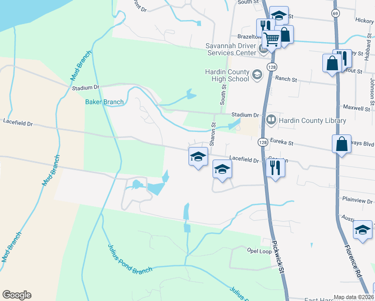map of restaurants, bars, coffee shops, grocery stores, and more near 299 Lacefield Drive in Savannah