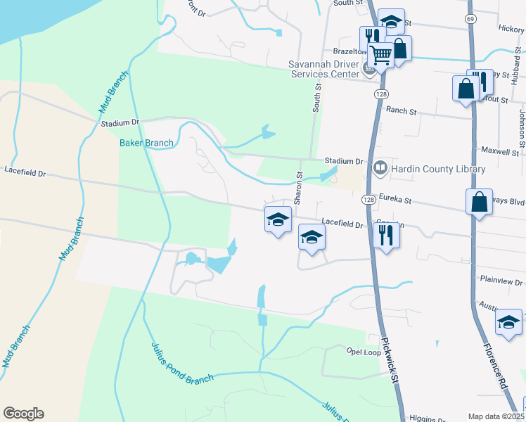 map of restaurants, bars, coffee shops, grocery stores, and more near 299 Lacefield Drive in Savannah