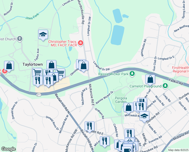 map of restaurants, bars, coffee shops, grocery stores, and more near 17 Cypress Court in Pinehurst