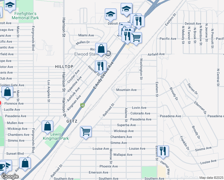 map of restaurants, bars, coffee shops, grocery stores, and more near 898 Mountain Avenue in Kingman