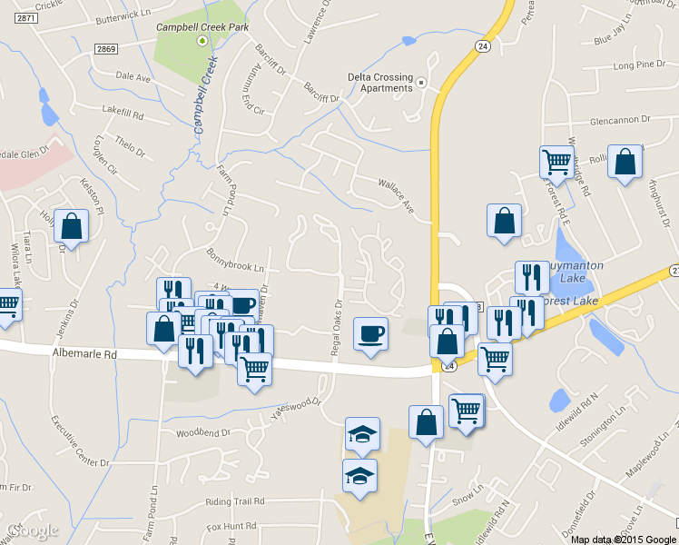 map of restaurants, bars, coffee shops, grocery stores, and more near 6700 English Hills Drive in Charlotte