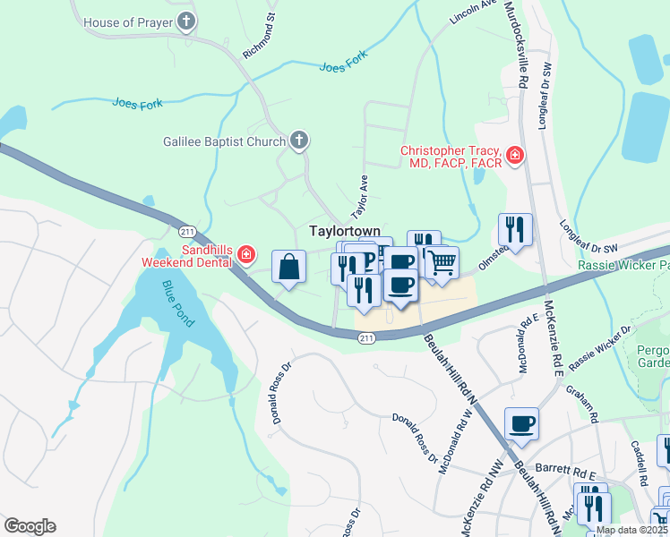 map of restaurants, bars, coffee shops, grocery stores, and more near 22 Pinehurst Manor Road in Pinehurst