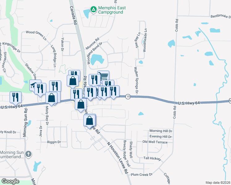 map of restaurants, bars, coffee shops, grocery stores, and more near 10012 U.S. 64 in Lakeland
