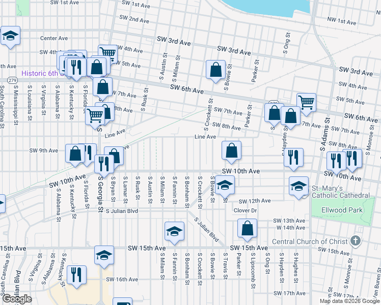 map of restaurants, bars, coffee shops, grocery stores, and more near 910 South Bonham Street in Amarillo