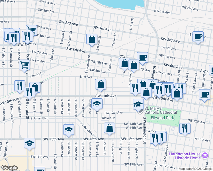 map of restaurants, bars, coffee shops, grocery stores, and more near 1410 Southwest 9th Avenue in Amarillo