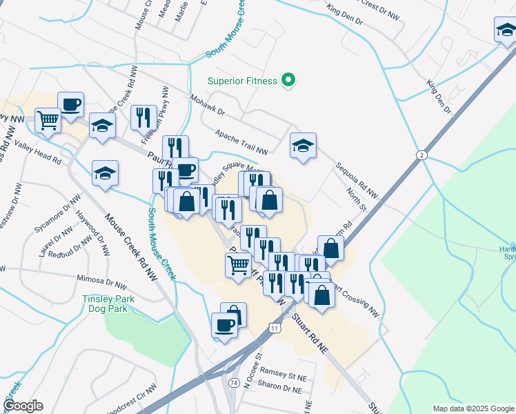 map of restaurants, bars, coffee shops, grocery stores, and more near 200 Paul Huff Parkway in Cleveland