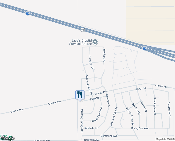 map of restaurants, bars, coffee shops, grocery stores, and more near 2860 Mountain Trail Road in Kingman
