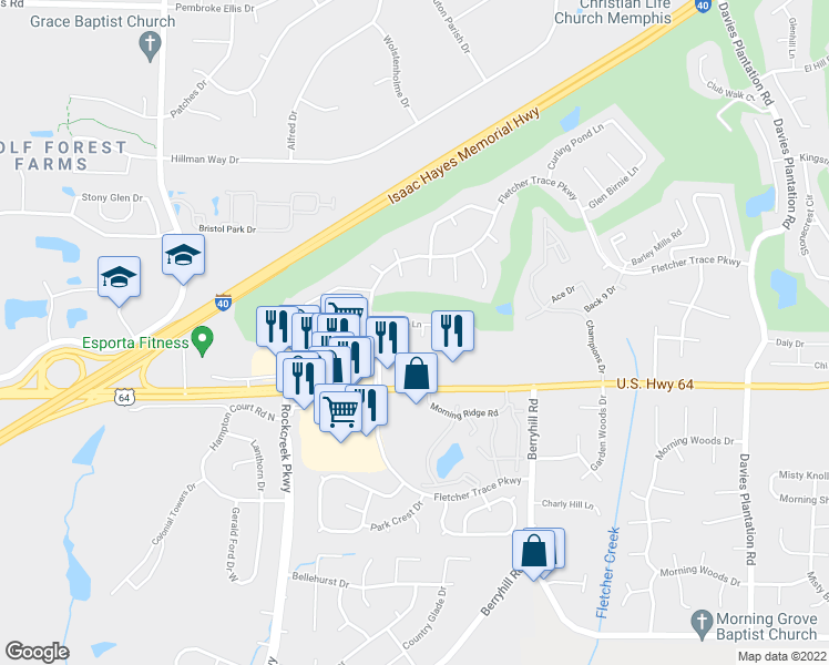 map of restaurants, bars, coffee shops, grocery stores, and more near 2957 Boyington Cove in Lakeland