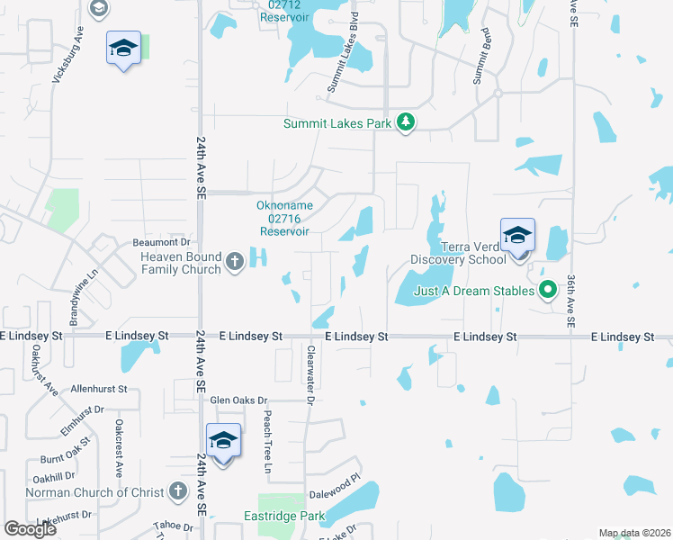 map of restaurants, bars, coffee shops, grocery stores, and more near 2959 East Lindsey Street in Norman