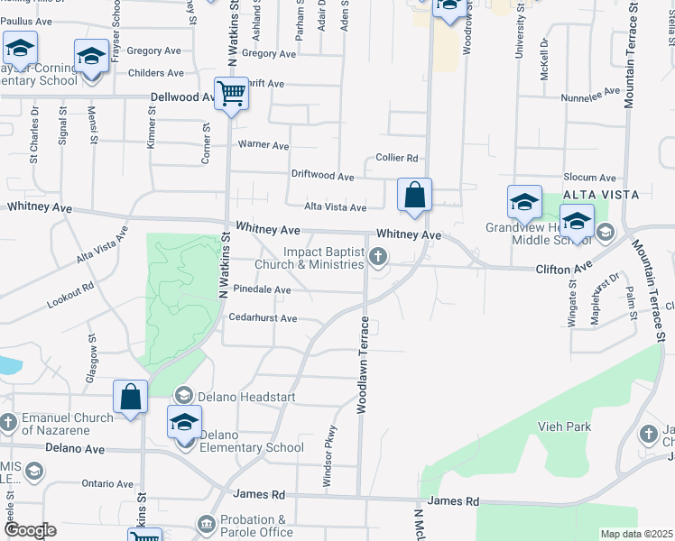 map of restaurants, bars, coffee shops, grocery stores, and more near 1957 Clifton Ave in Memphis