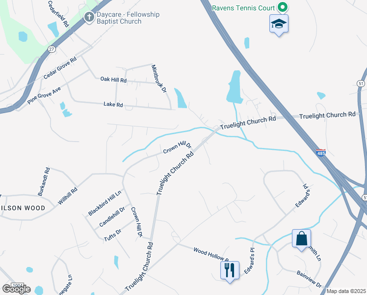 map of restaurants, bars, coffee shops, grocery stores, and more near 5515 Crown Hill Drive in Mint Hill