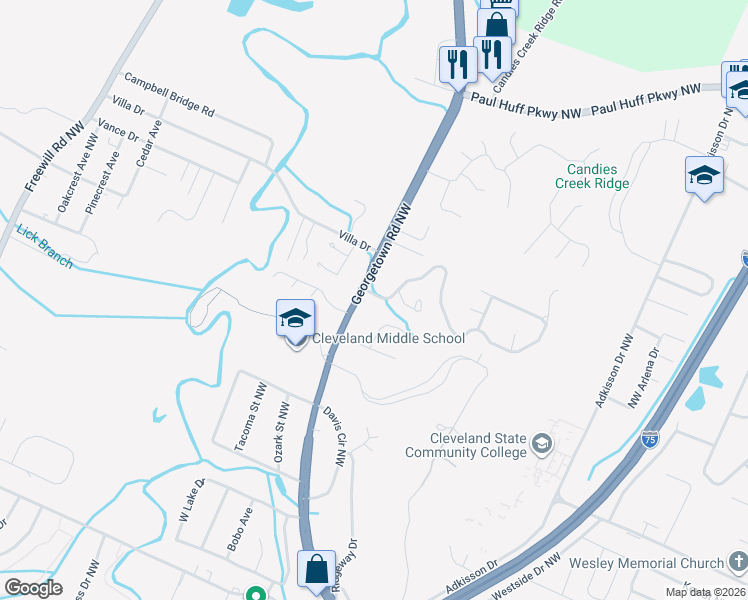map of restaurants, bars, coffee shops, grocery stores, and more near 1987 Weston Hills Drive Northwest in Cleveland