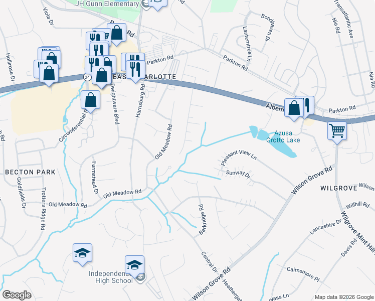 map of restaurants, bars, coffee shops, grocery stores, and more near 1310 Manchester Lane in Charlotte