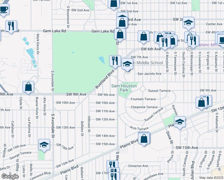 map of restaurants, bars, coffee shops, grocery stores, and more near 819 South Palo Duro Street in Amarillo