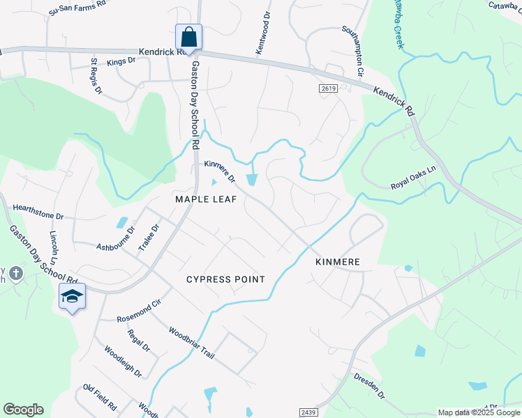 map of restaurants, bars, coffee shops, grocery stores, and more near 2425 Kinmere Drive in Gastonia