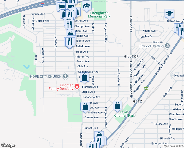 map of restaurants, bars, coffee shops, grocery stores, and more near 2111 Main St in Kingman