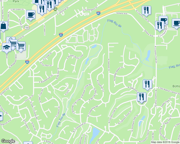 map of restaurants, bars, coffee shops, grocery stores, and more near 4474 East Meadowview Lane in Flagstaff