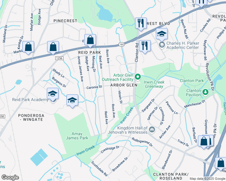 map of restaurants, bars, coffee shops, grocery stores, and more near 3117 Ross Avenue in Charlotte