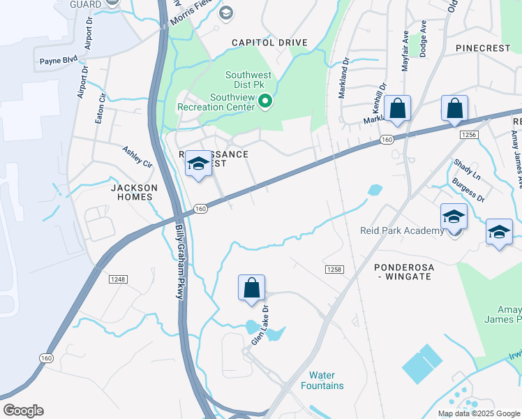 map of restaurants, bars, coffee shops, grocery stores, and more near 4716 Dawnalia Drive in Charlotte