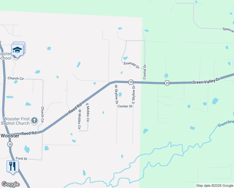 map of restaurants, bars, coffee shops, grocery stores, and more near 10 West Skyline in Wooster