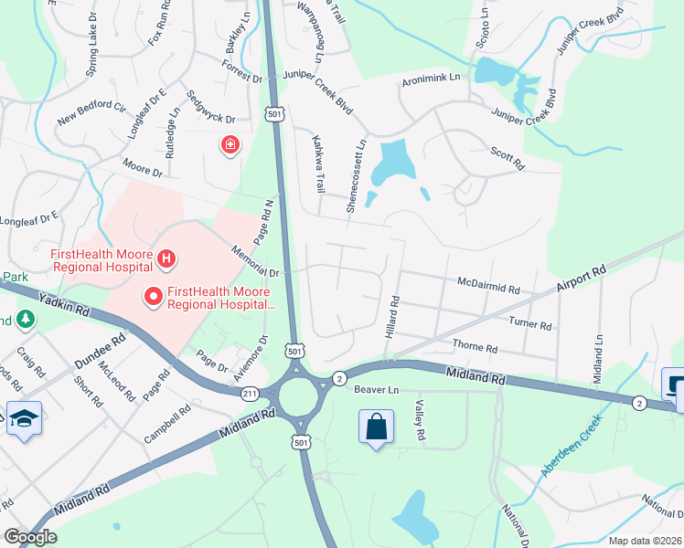 map of restaurants, bars, coffee shops, grocery stores, and more near 70 Pinehurst Trace Drive in Pinehurst