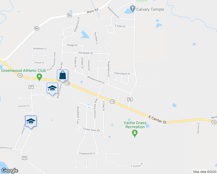 map of restaurants, bars, coffee shops, grocery stores, and more near 1803 Whippoorwill Drive in Greenwood
