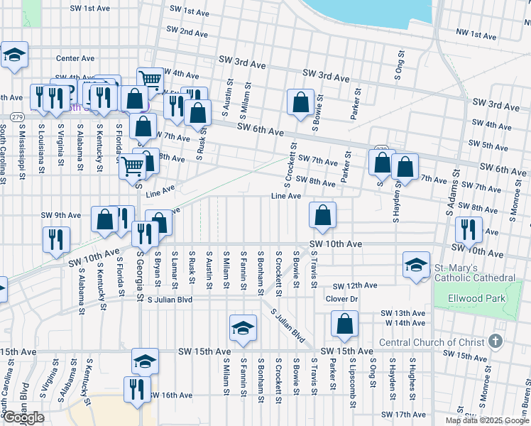 map of restaurants, bars, coffee shops, grocery stores, and more near 910 South Bonham Street in Amarillo