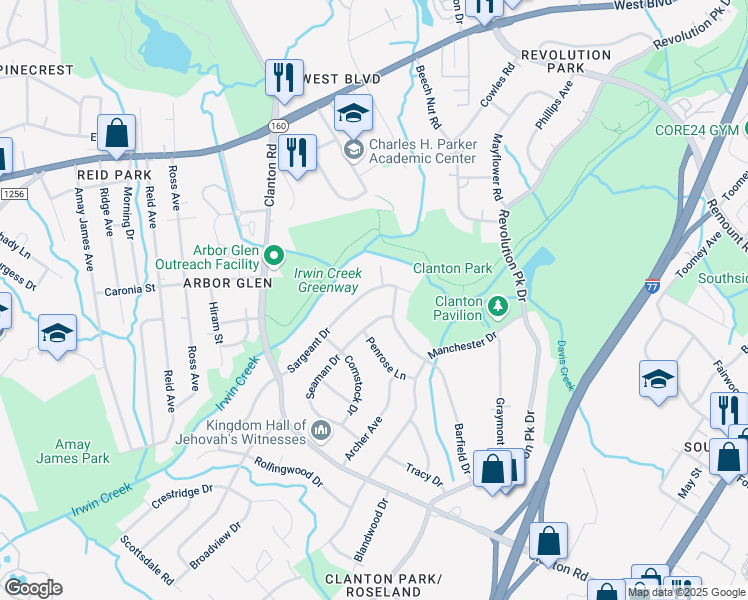 map of restaurants, bars, coffee shops, grocery stores, and more near 3325 Sargeant Drive in Charlotte