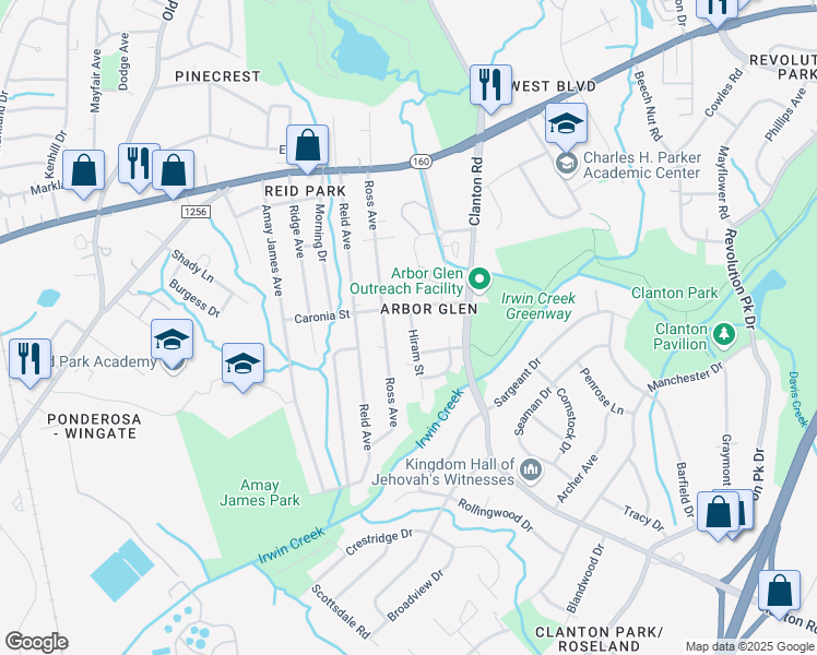 map of restaurants, bars, coffee shops, grocery stores, and more near 3117 Ross Avenue in Charlotte