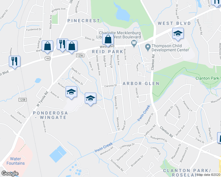 map of restaurants, bars, coffee shops, grocery stores, and more near in Charlotte