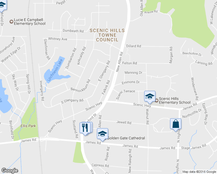 map of restaurants, bars, coffee shops, grocery stores, and more near 2970 Falkirk Road in Memphis