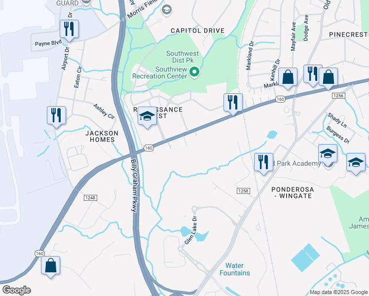 map of restaurants, bars, coffee shops, grocery stores, and more near 4716 Dawnalia Drive in Charlotte