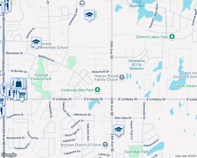 map of restaurants, bars, coffee shops, grocery stores, and more near 2202 Nashville Drive in Norman