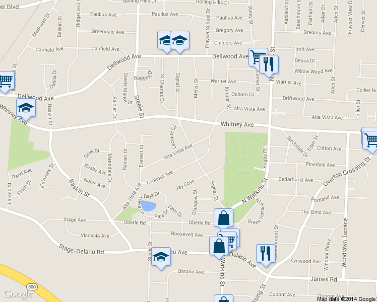 map of restaurants, bars, coffee shops, grocery stores, and more near 1589 Alta Vista Avenue in Memphis