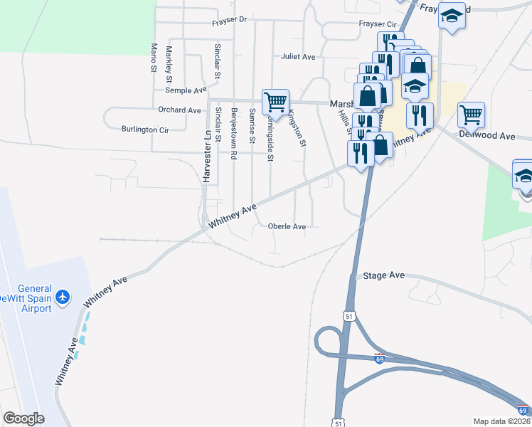 map of restaurants, bars, coffee shops, grocery stores, and more near 2964 Sunrise Street in Memphis