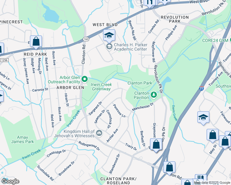 map of restaurants, bars, coffee shops, grocery stores, and more near 3325 Sargeant Drive in Charlotte