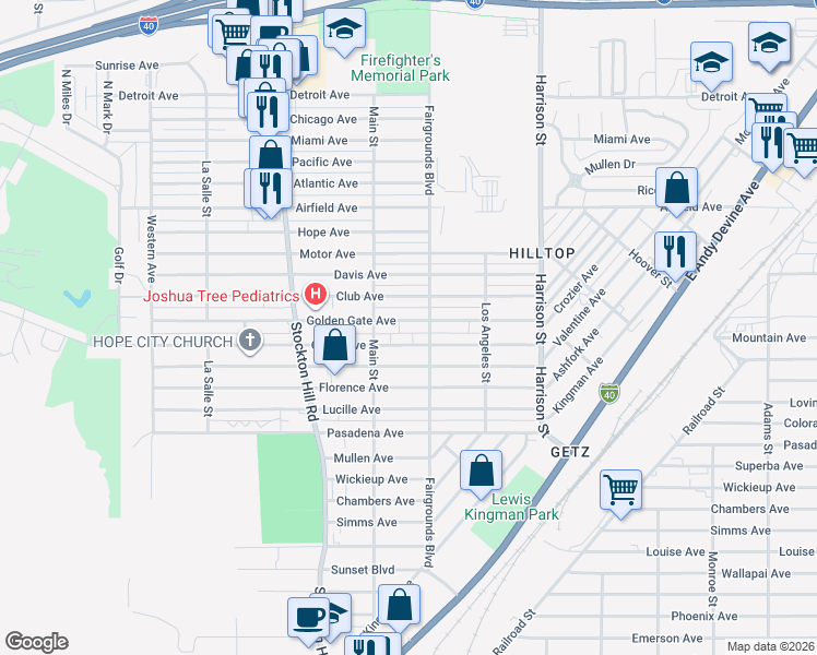 map of restaurants, bars, coffee shops, grocery stores, and more near 2028 Golden Gate Avenue in Kingman