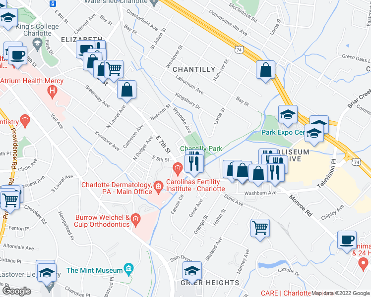 map of restaurants, bars, coffee shops, grocery stores, and more near 2660 Weddington Avenue in Charlotte