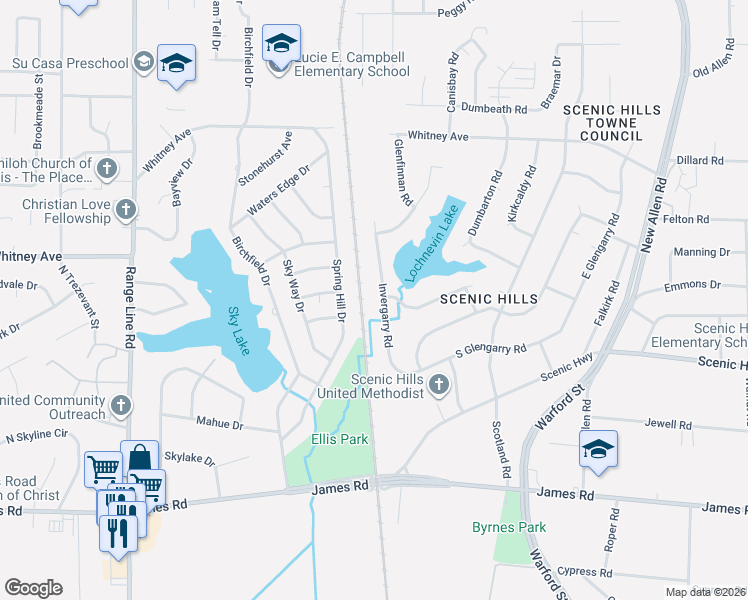 map of restaurants, bars, coffee shops, grocery stores, and more near 2957 Invergarry Road in Memphis
