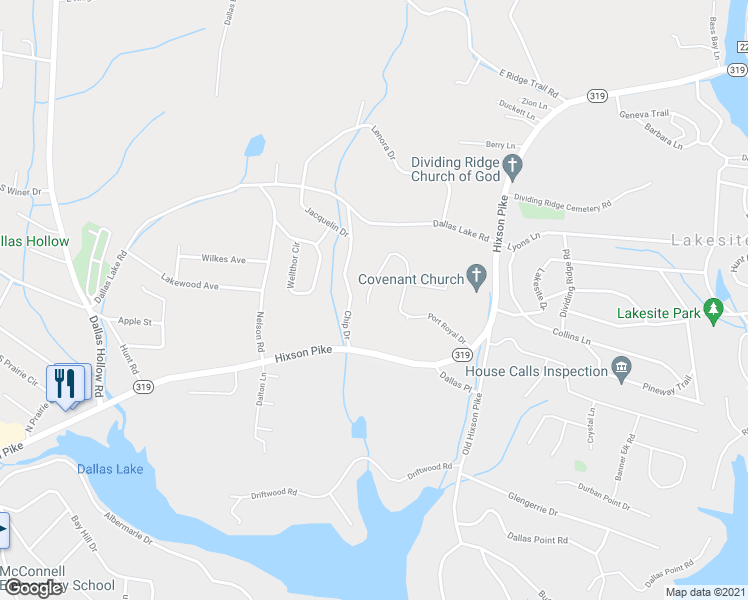 map of restaurants, bars, coffee shops, grocery stores, and more near 1908 Port Royal Drive in Soddy-Daisy